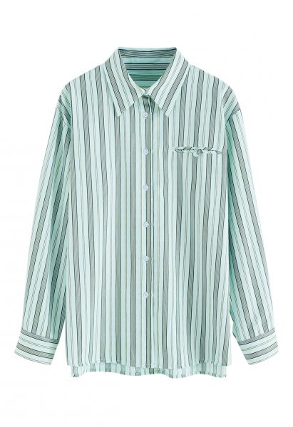 Camisa com botões de listra vertical verde