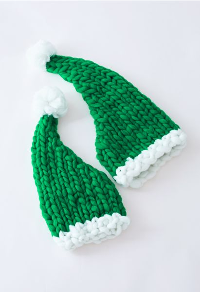 Chapéu de Natal Pom-Pom trançado feito à mão em verde