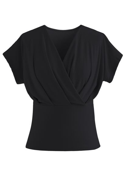 Blusa de algodão de manga curta ultramacia em preto