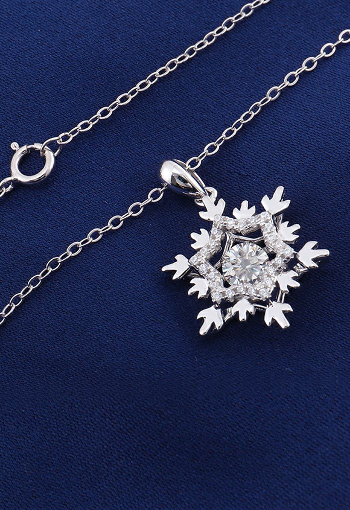 Colar de diamante Moissanite com pingente em forma de floco de neve