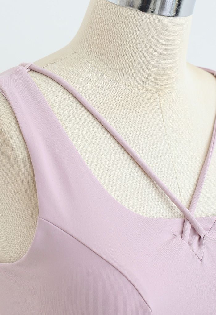 Conjunto de sutiã esportivo com amarração nas costas e leggings para levantamento de bumbum rosa