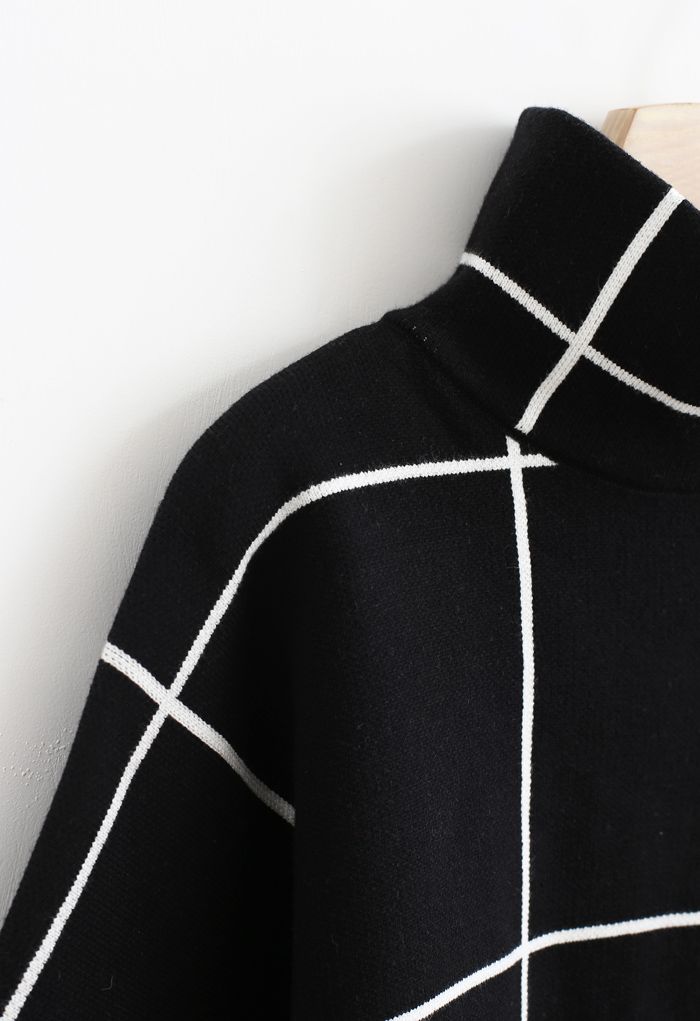Suéter de gola alta Grid em preto