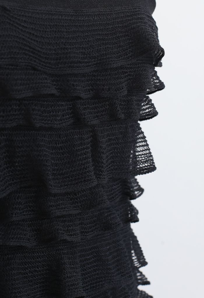 Vestido midi camuflado de tricô com camadas em preto