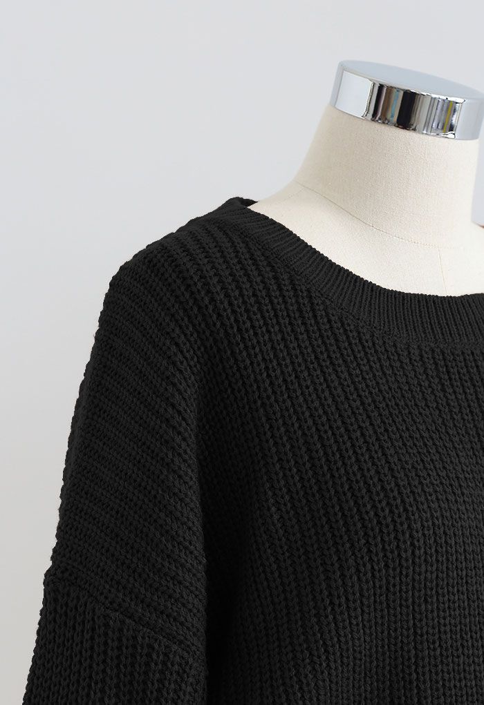 Macacão de tricô com cordão na cintura em preto