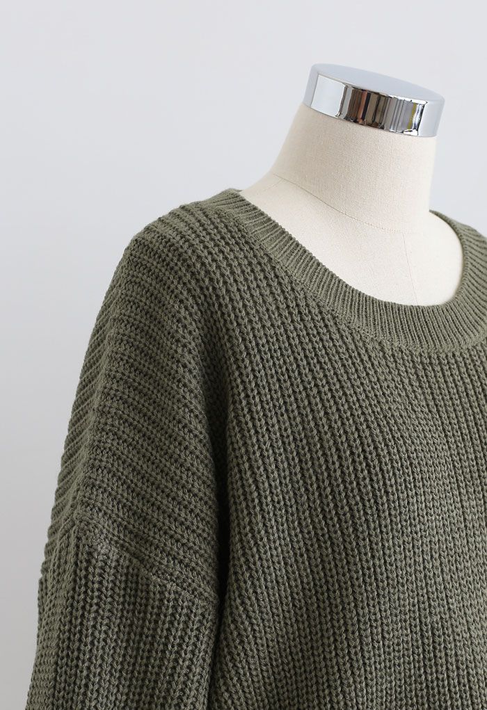 Macacão de tricô com cordão na cintura verde exército