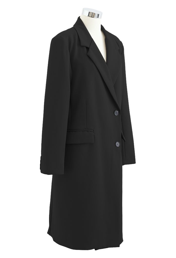 Jaqueta Longline de bolso com abotoamento simples em preto