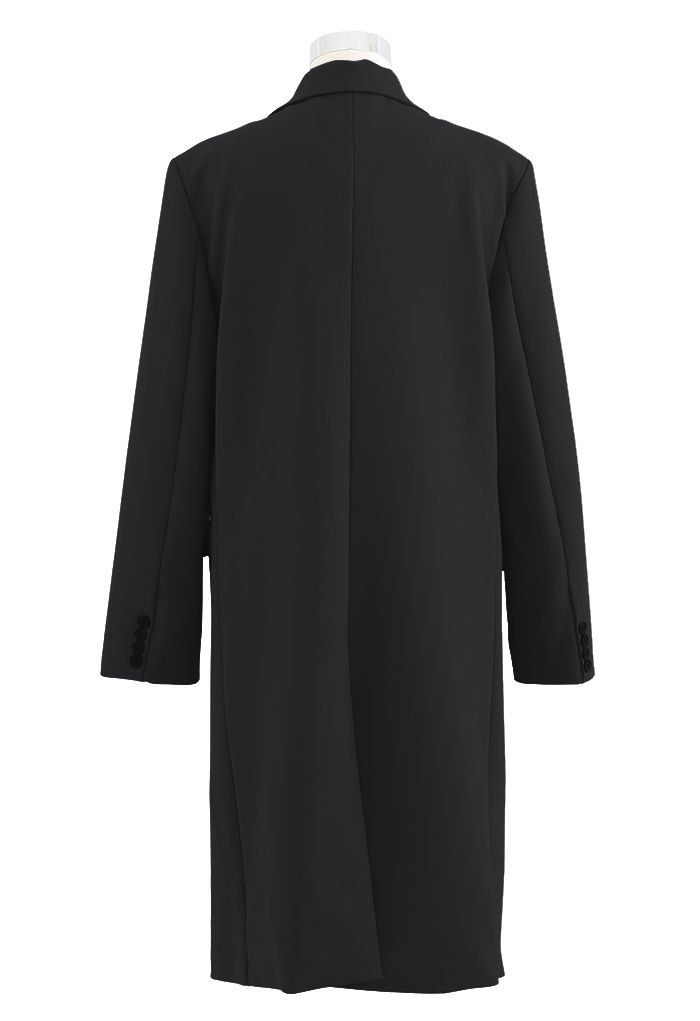 Jaqueta Longline de bolso com abotoamento simples em preto
