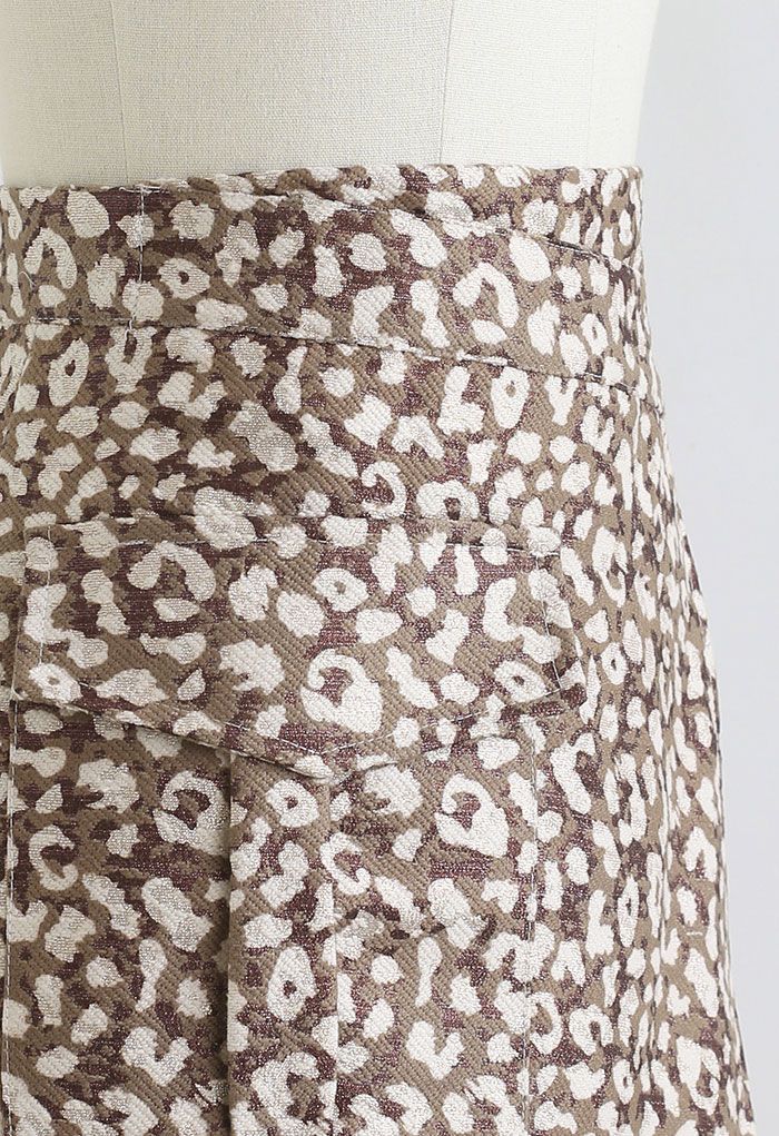 Mini saia assimétrica de leopardo Shimmer em marrom