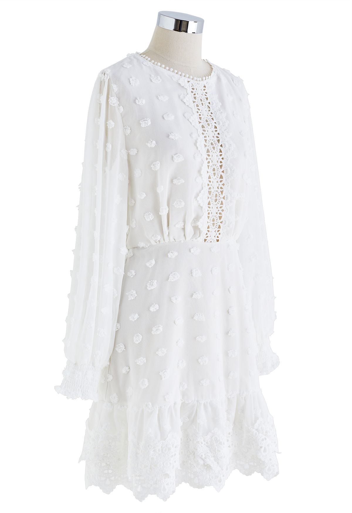 Vestido midi transparente de crochê algodão doce em branco