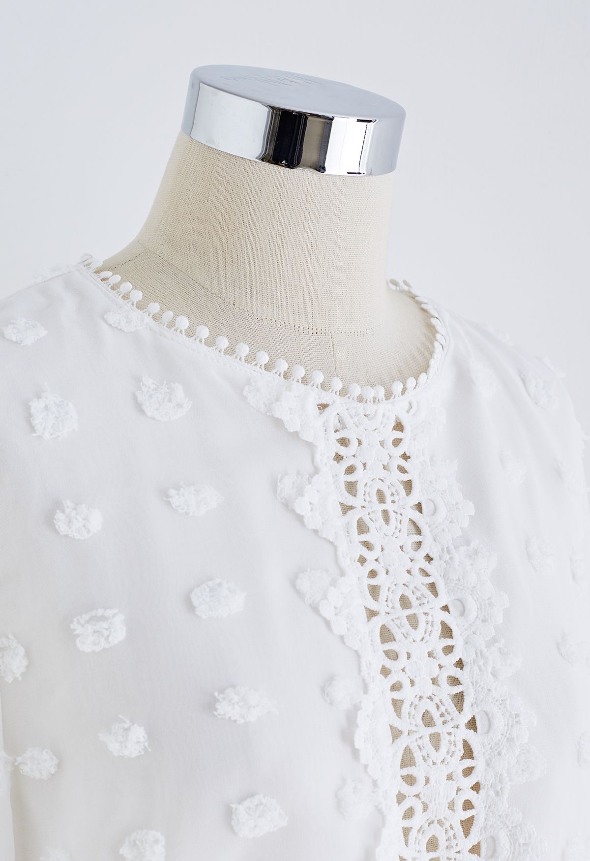 Vestido midi transparente de crochê algodão doce em branco