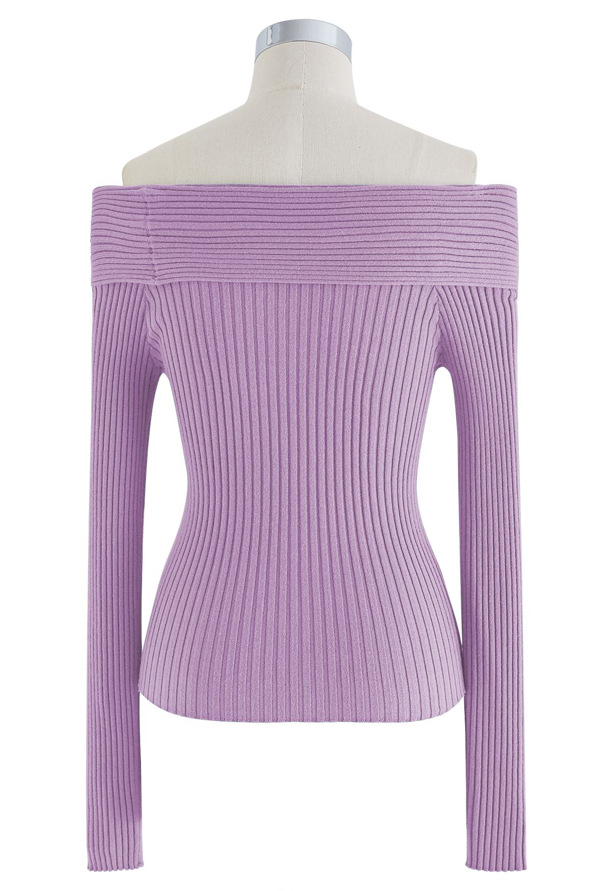 Blusa cropped de tricô cortês e ombro a ombro em lilás