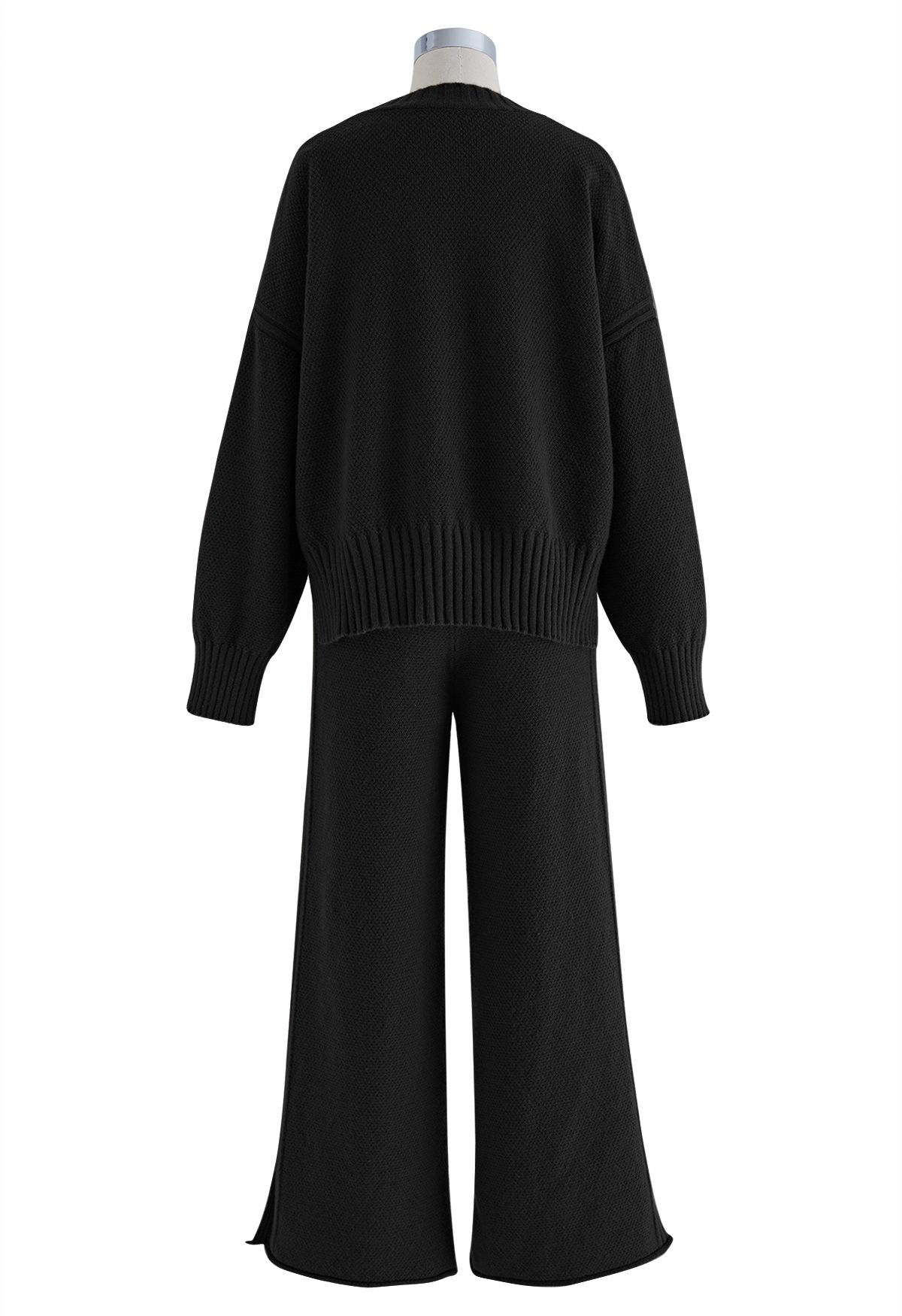 Conjunto de suéter Hi-Lo de malha waffle e calças largas em preto