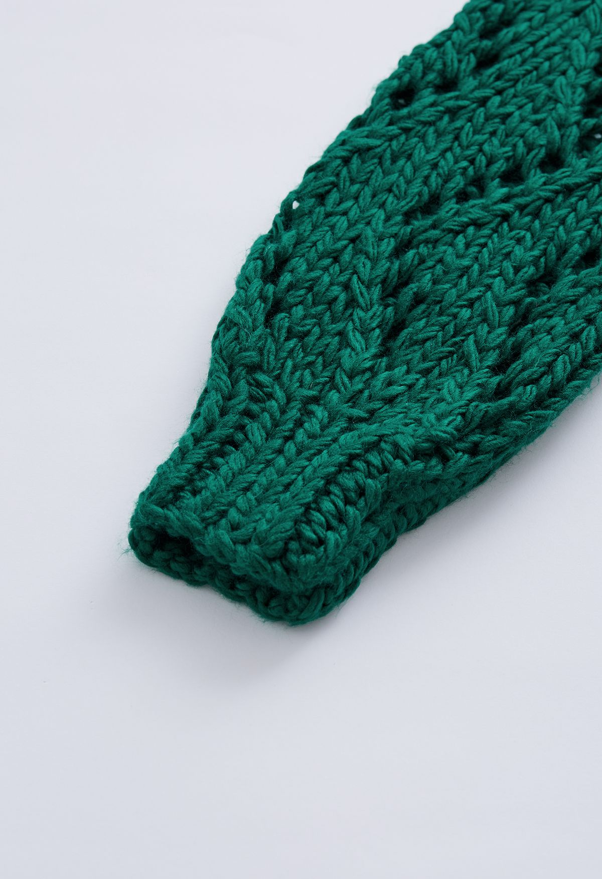 Suéter de tricot à mão com gola alta e manga Pointelle em verde