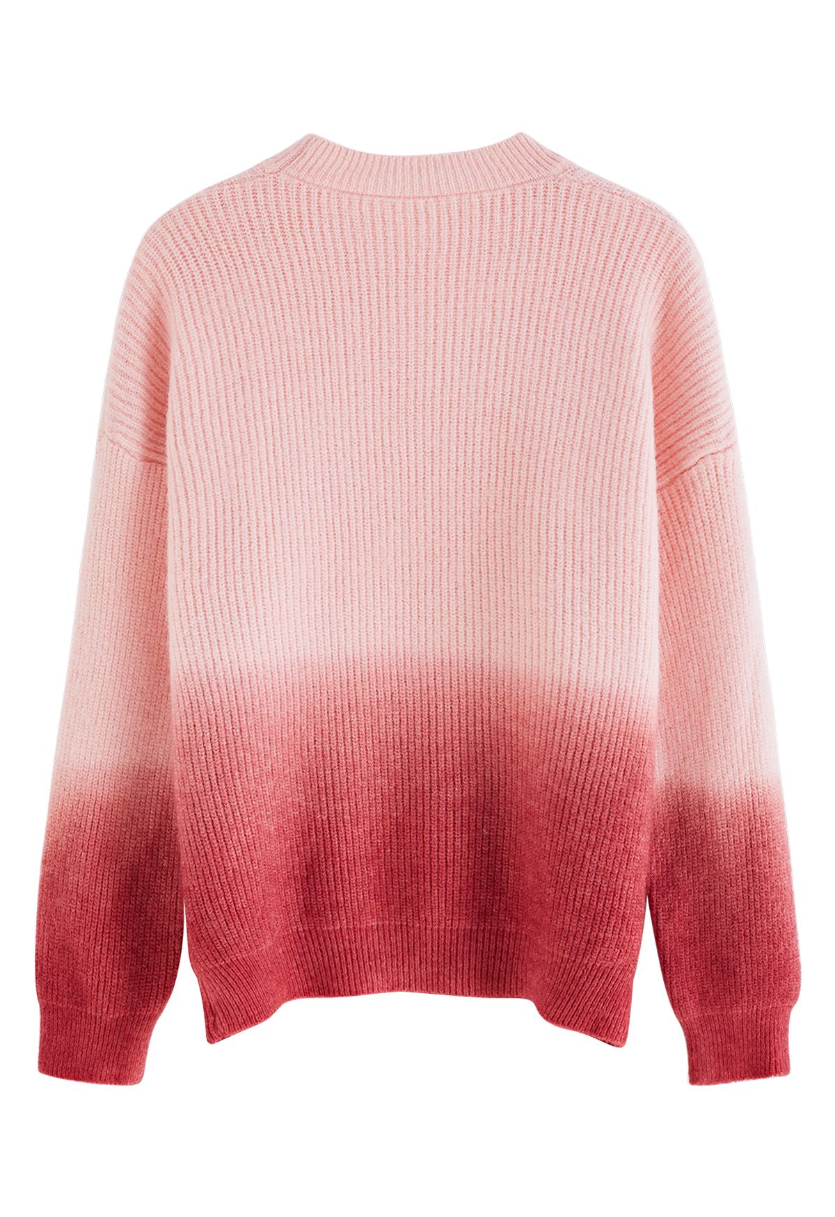 Suéter de malha canelada com gola redonda Ombre em rosa