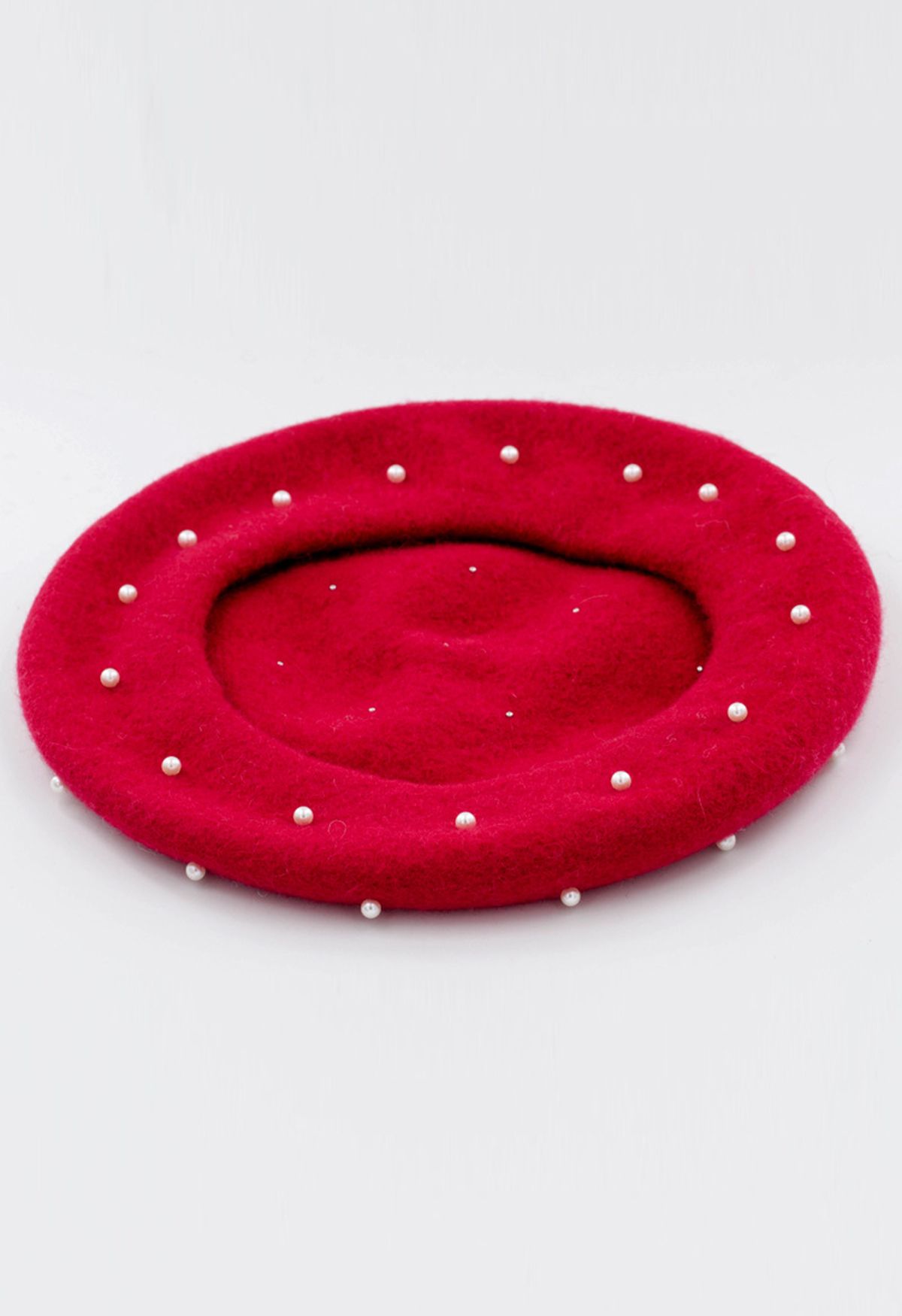 Chapéu de boina de mistura de lã pérola feito à mão em vermelho