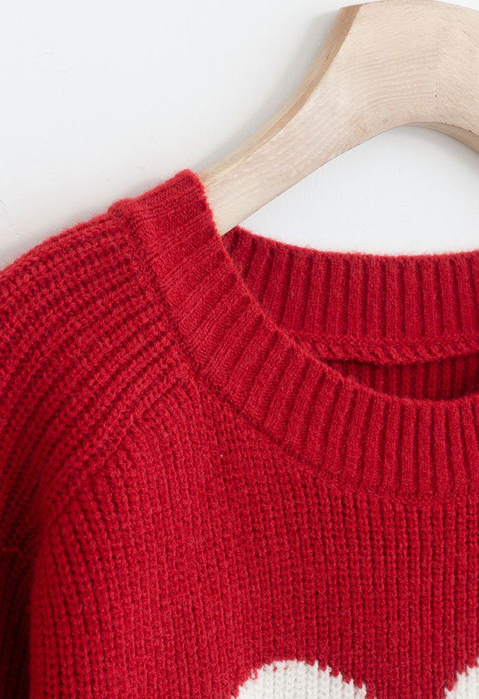 Suéter oversized de malha de nervuras de um coração em vermelho