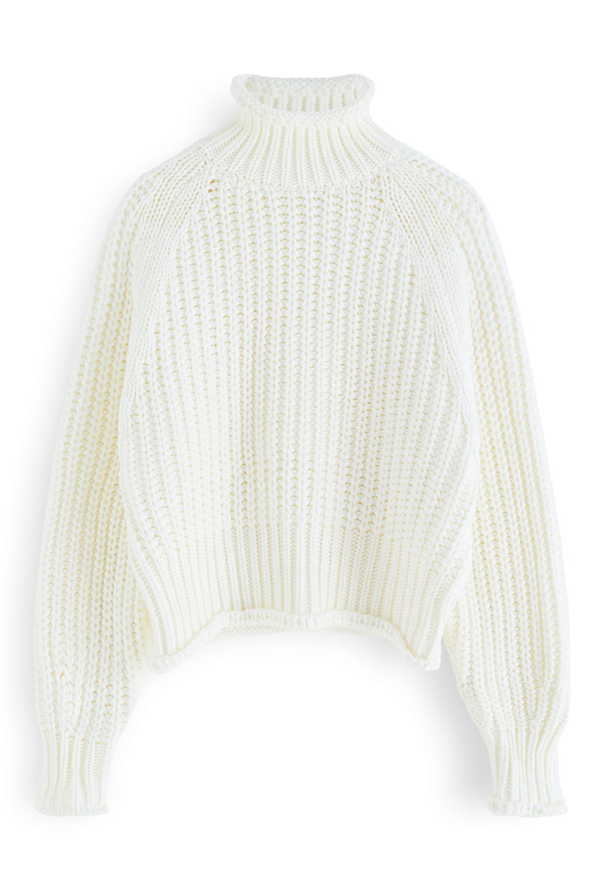 Suéter de malha grossa de gola alta em branco