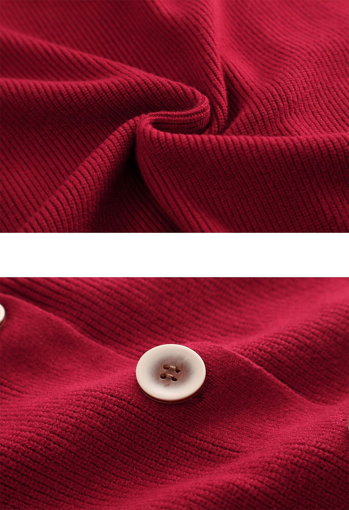Cardigan de malha com decote em V e botão na frente em vermelho