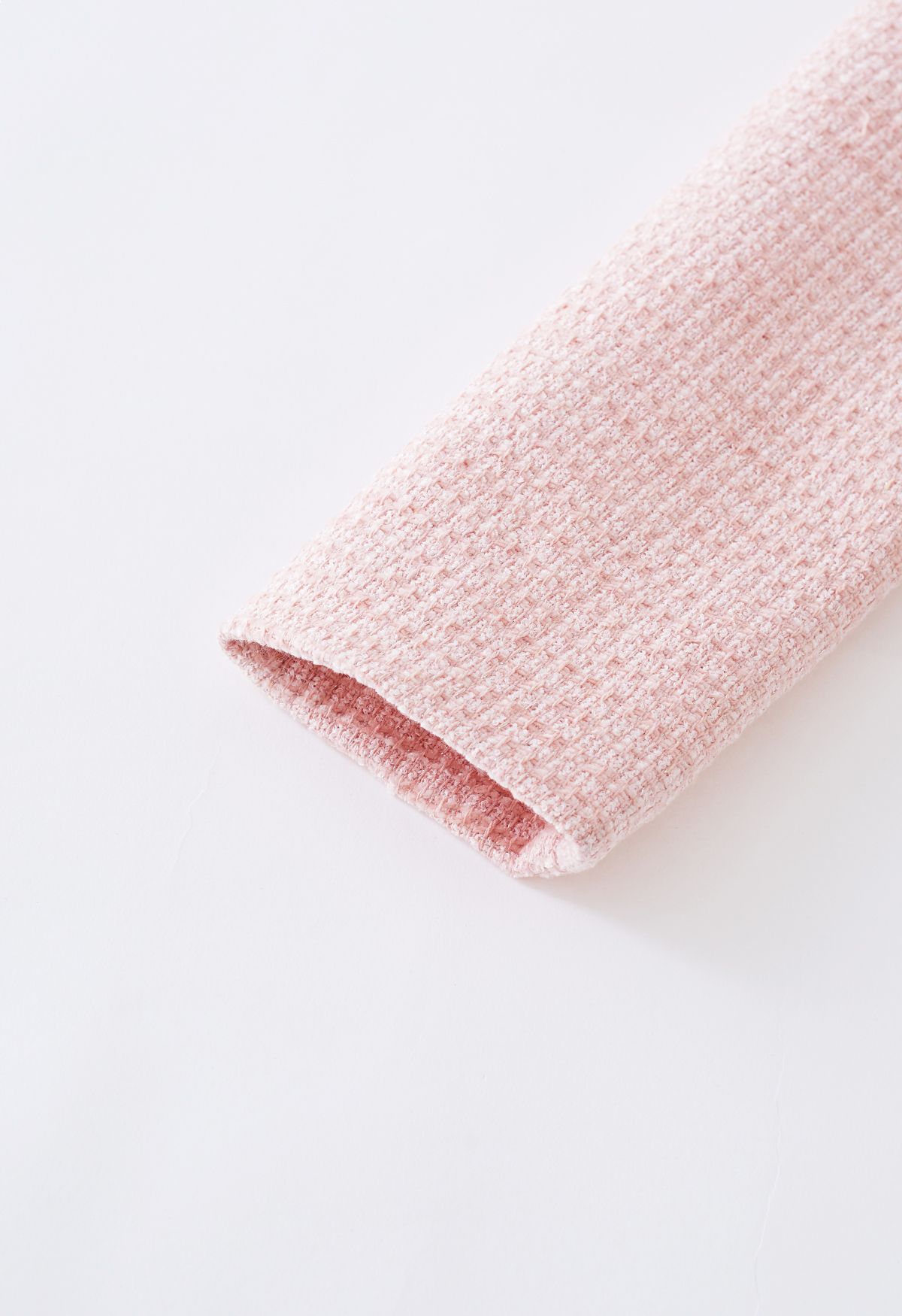 Blazer de tweed com gola xale e franjas em rosa
