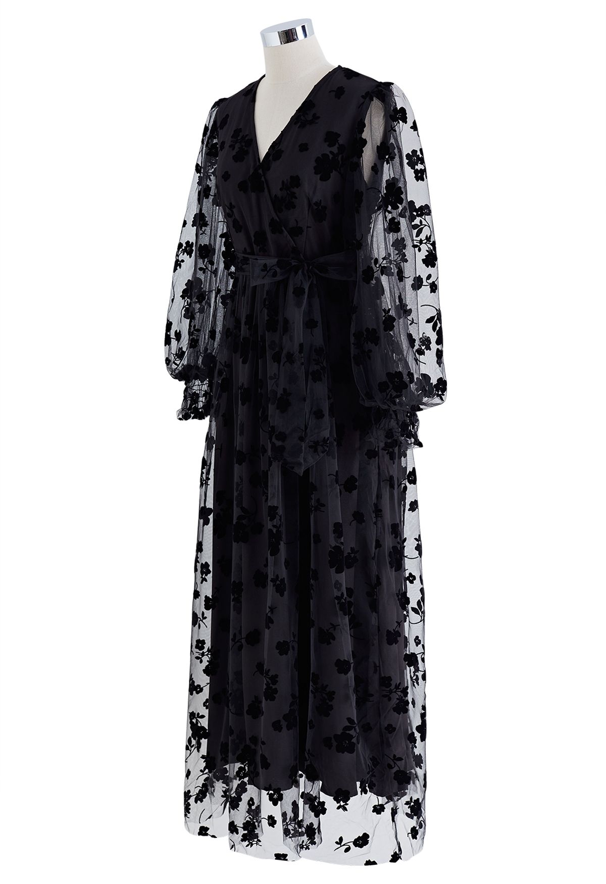 Vestido maxi envolto em malha 3D Posy em preto