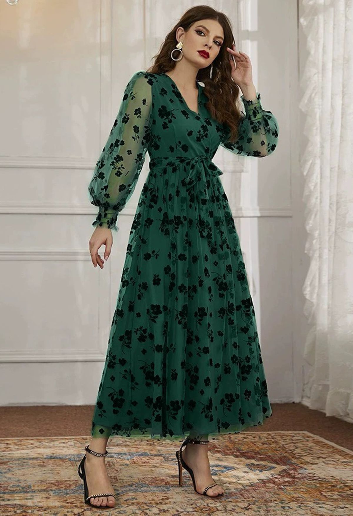 Vestido maxi envolto em malha 3D Posy em esmeralda