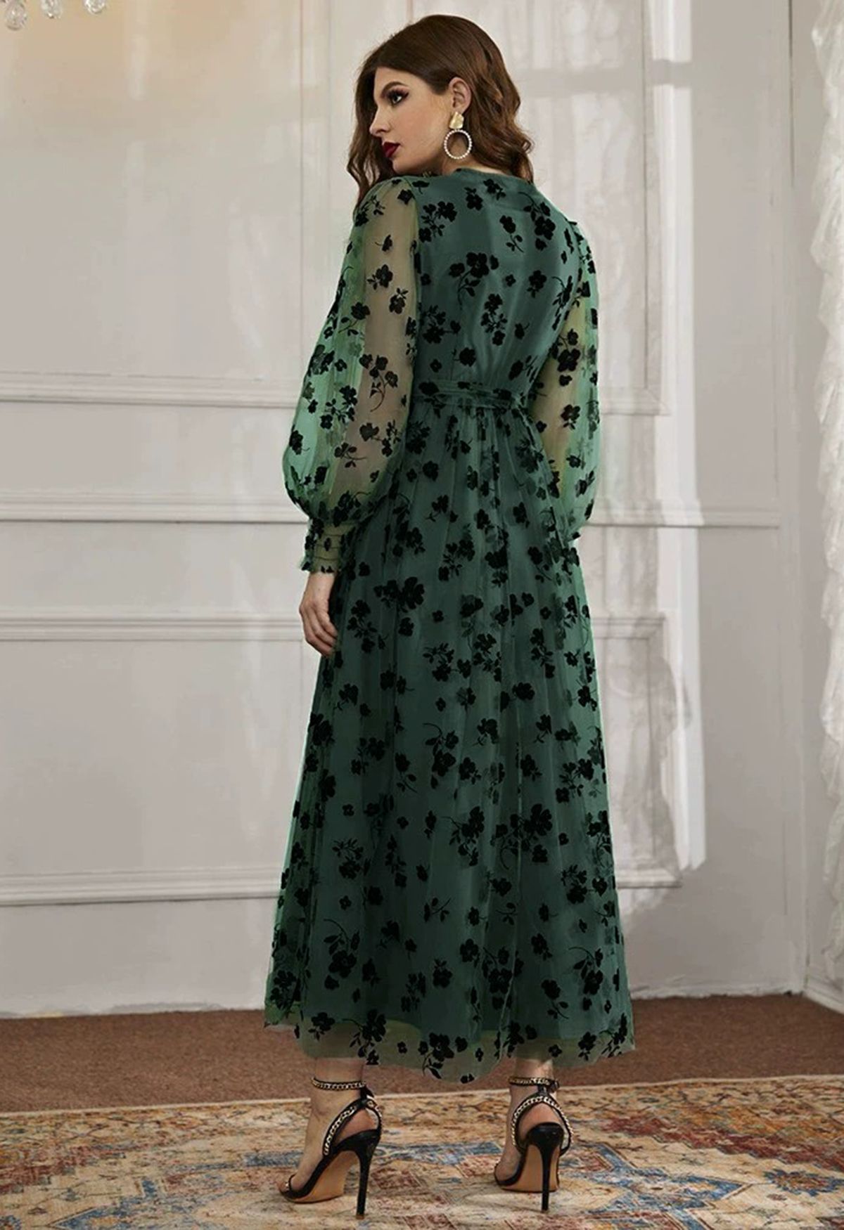Vestido maxi envolto em malha 3D Posy em esmeralda