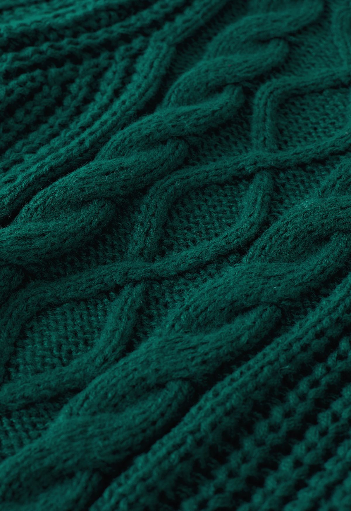 Suéter com nervuras trançado manga bolha em verde escuro