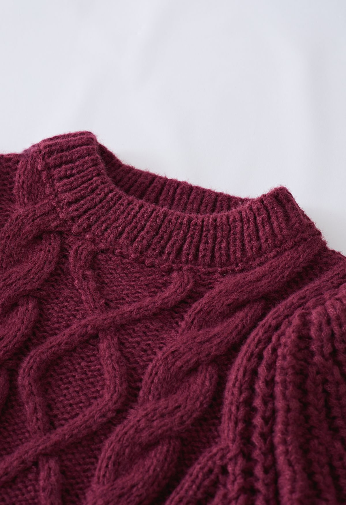 Suéter com nervuras trançado manga bolha em Borgonha