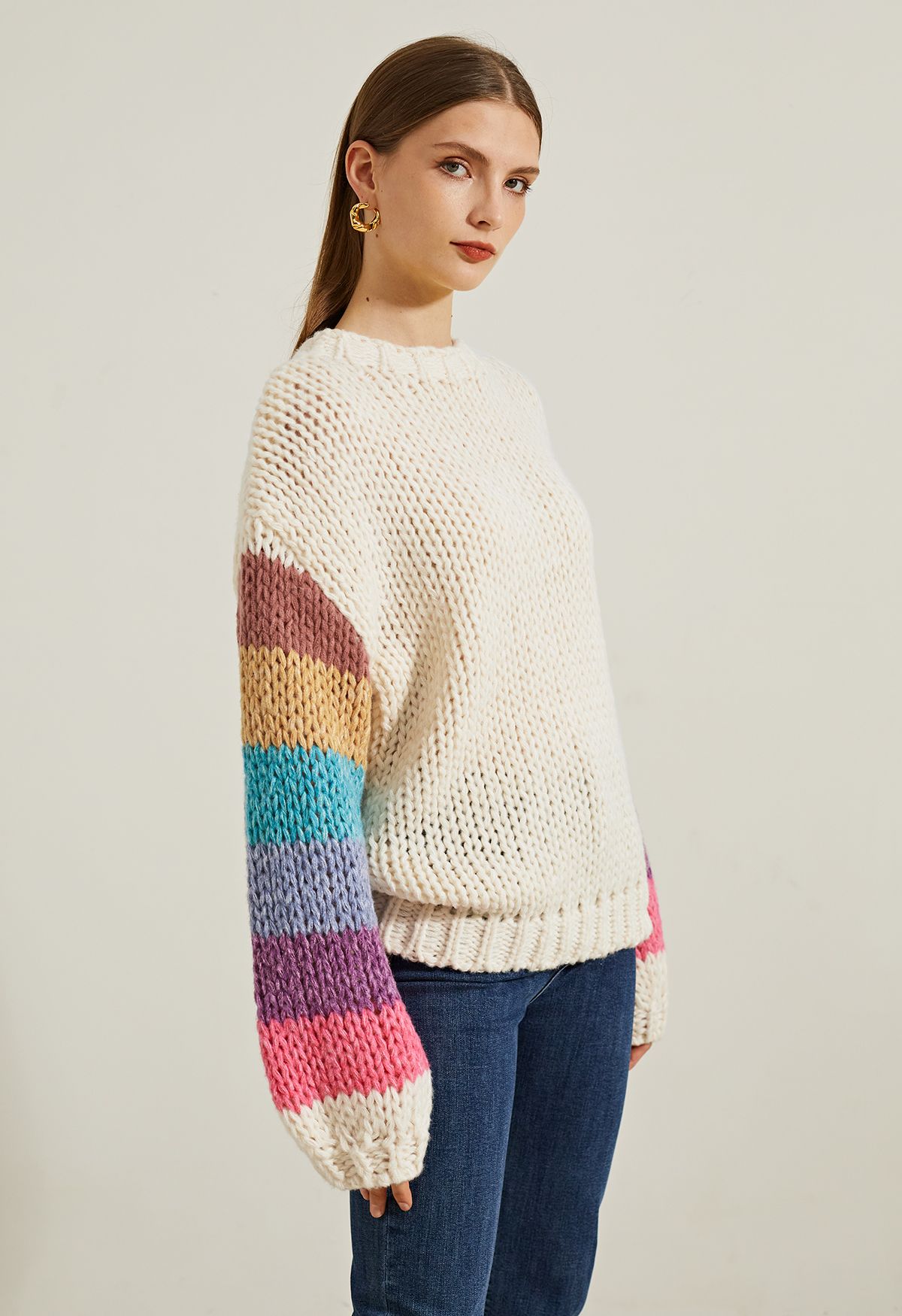 Suéter tricotado à mão Colorblock