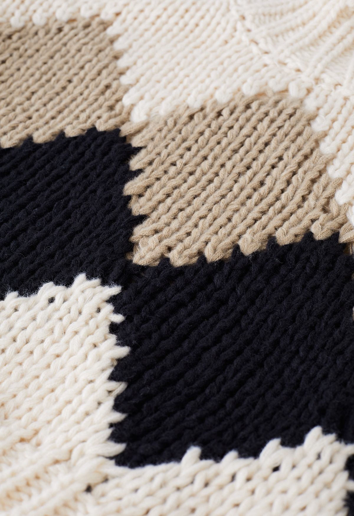 suéter tricotado à mão volumoso diamante colorido bloqueado