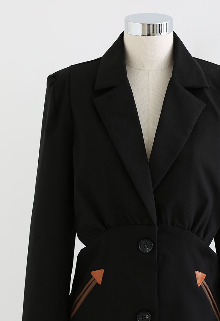 Vestido blazer de cintura recortada em preto