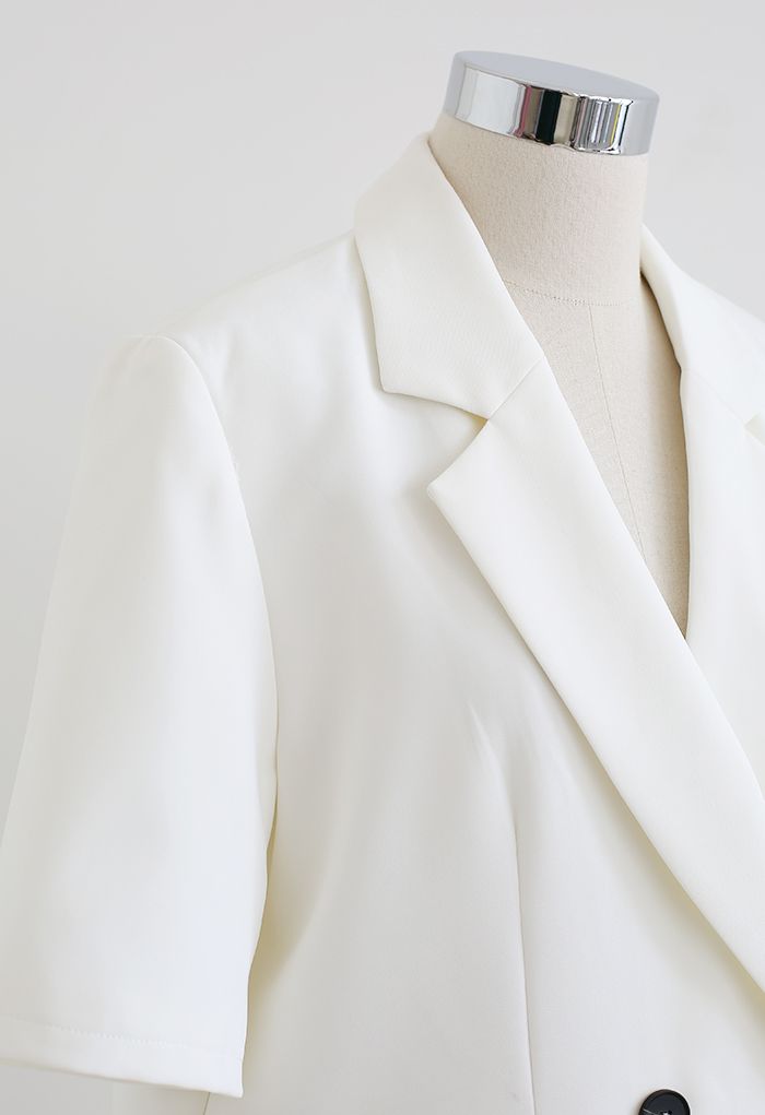 Blazer de manga curta de ombro elegante pad em branco
