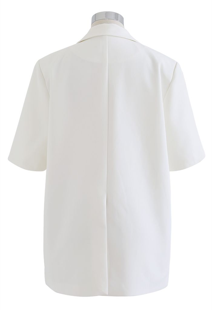 Blazer de manga curta de ombro elegante pad em branco