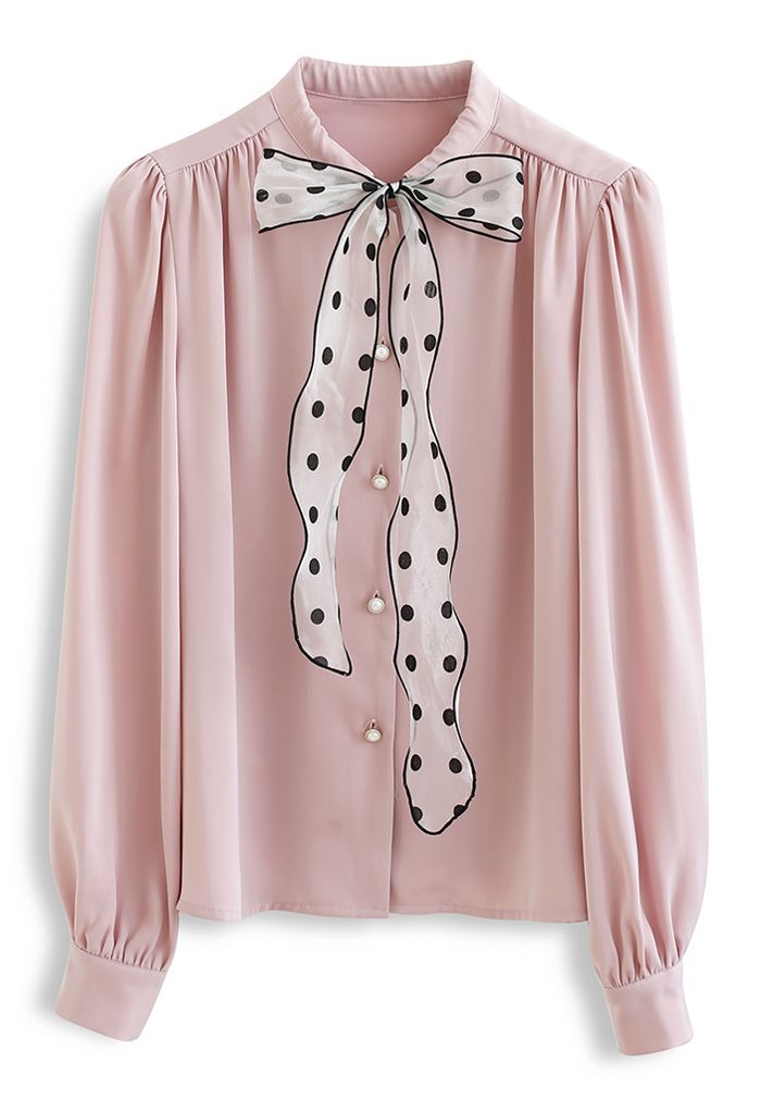 Camisa de cetim de malha com pontos de amarração em rosa