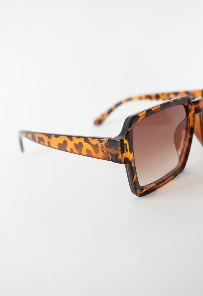 Óculos de sol de armação quadrada de aro completo em leopardo