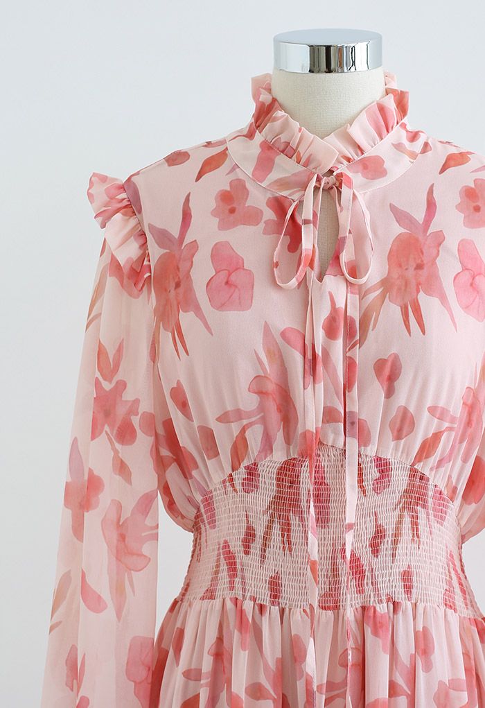 Darling Blush Pink Floral Tie Vestido Maxi