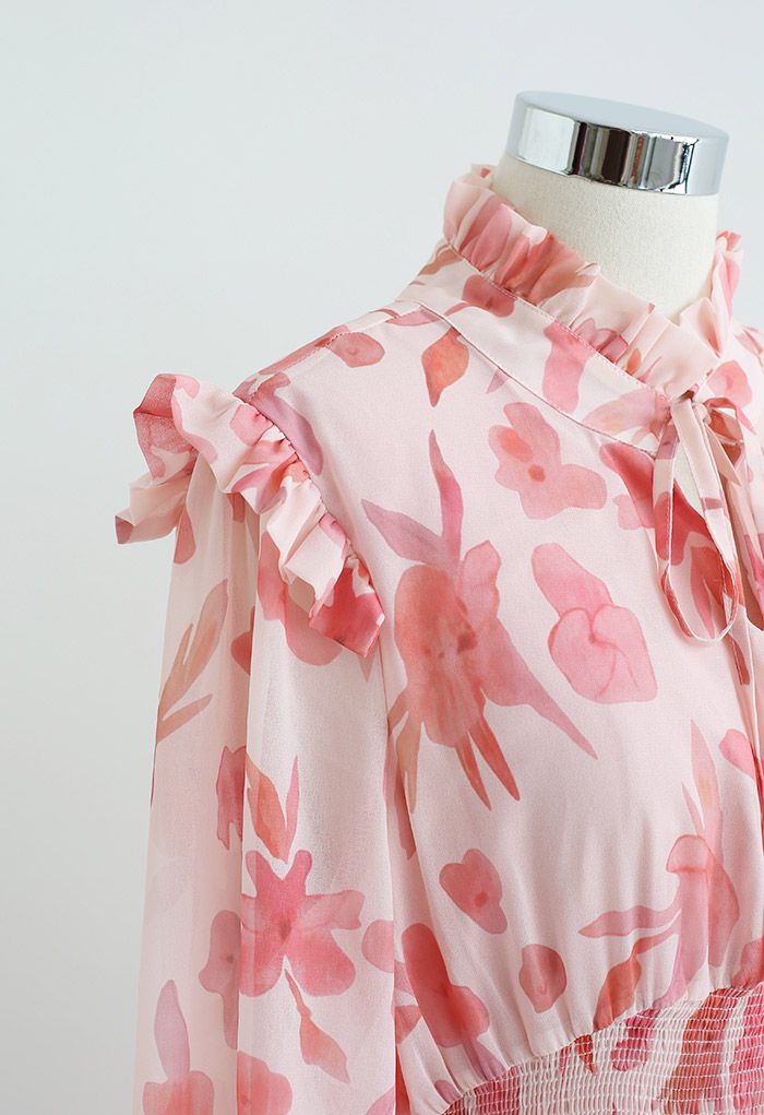 Darling Blush Pink Floral Tie Vestido Maxi