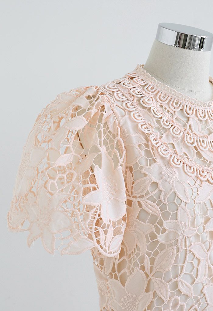 Blooming Lily Crochet Crochet Top em Nude Pink