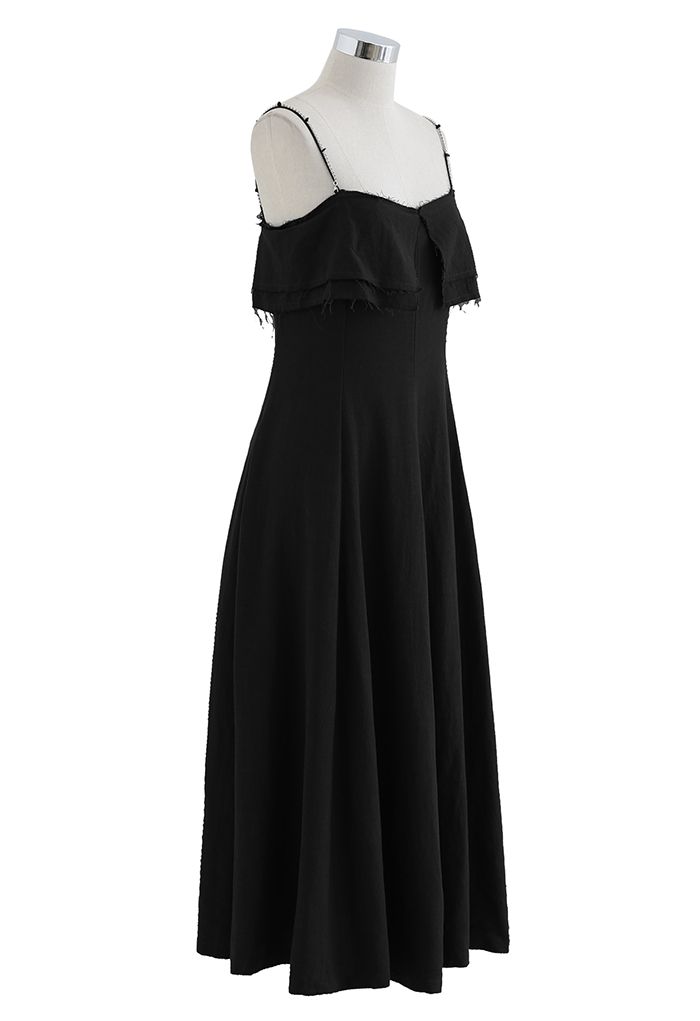Vestido Cami de linho com alças duplas em preto