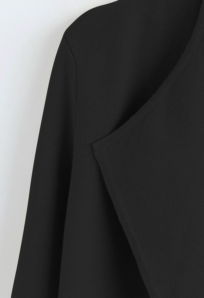 Casaco de malha frontal aberto elegante em preto