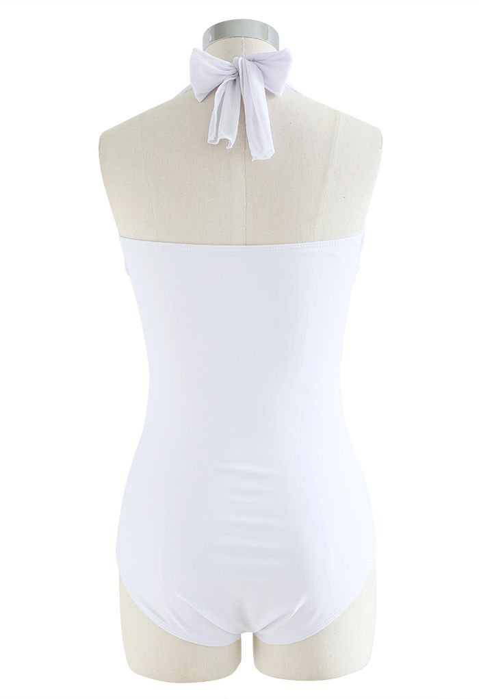 Maiô translúcido de malha de cintura em branco