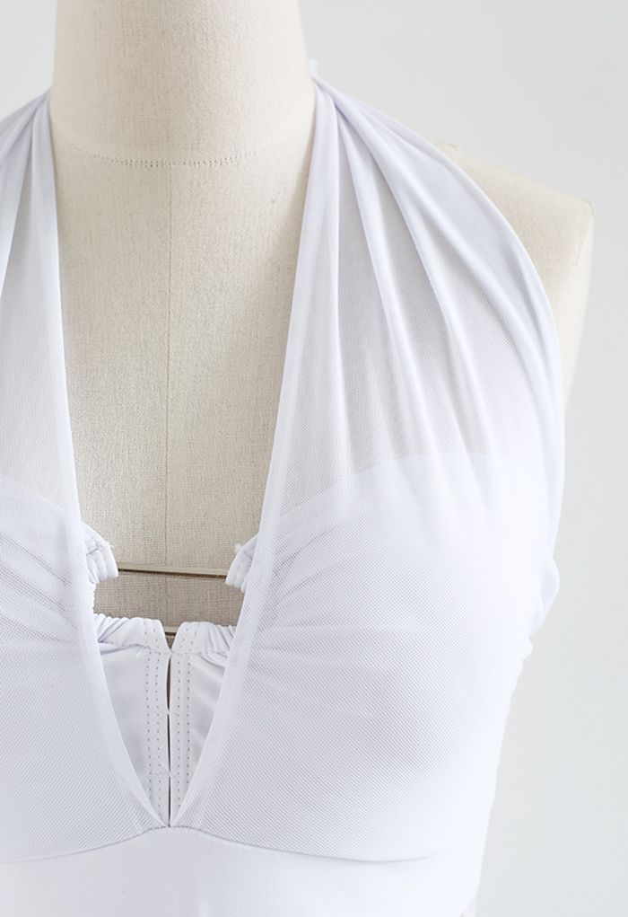 Maiô translúcido de malha de cintura em branco