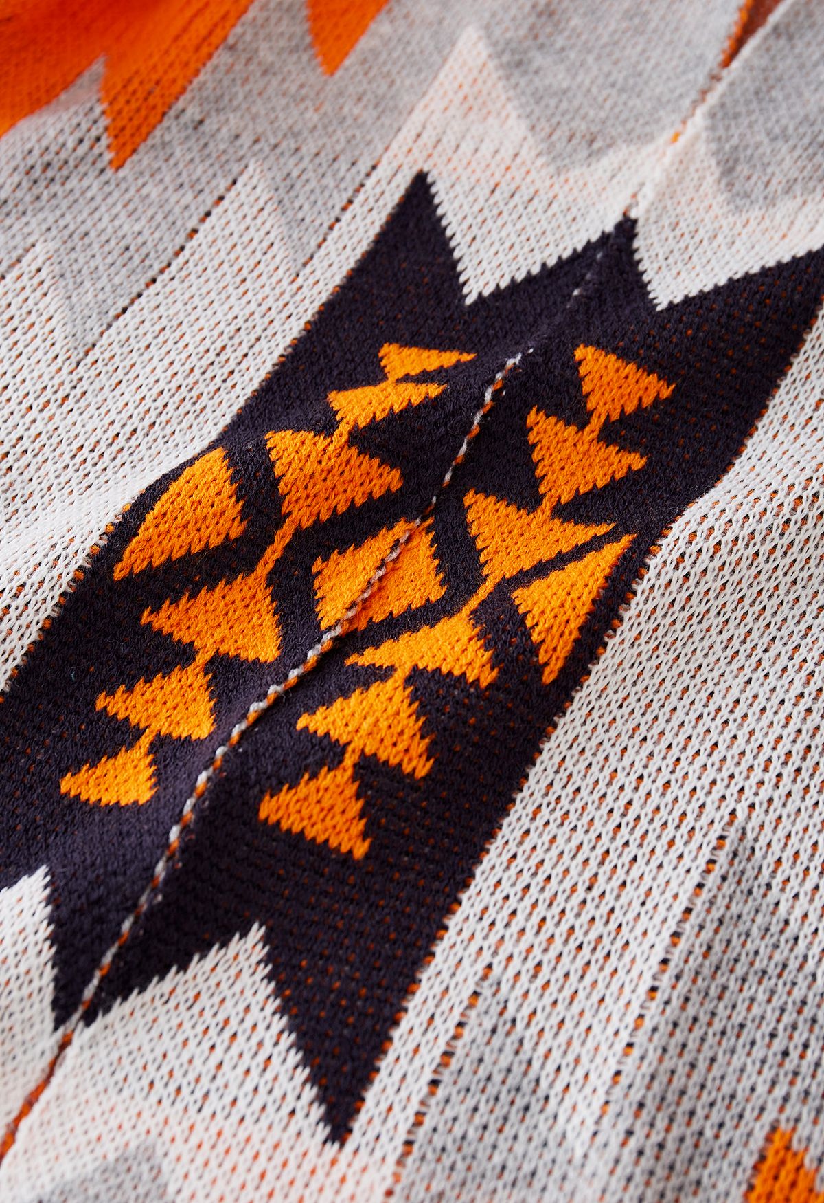 Cardigan de tricô com padrão geométrico retrô aberto na frente