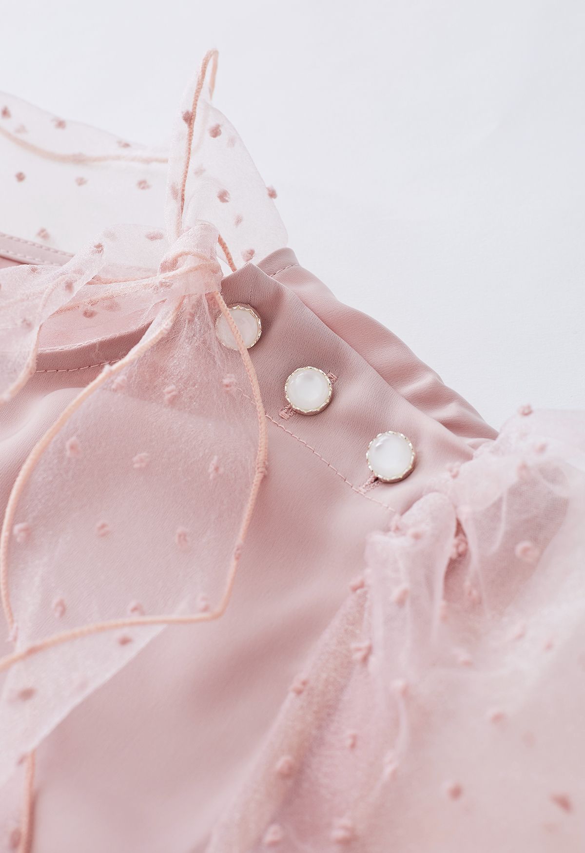 Camisa Flock Dots Organza Bubble Knot de cetim rosa