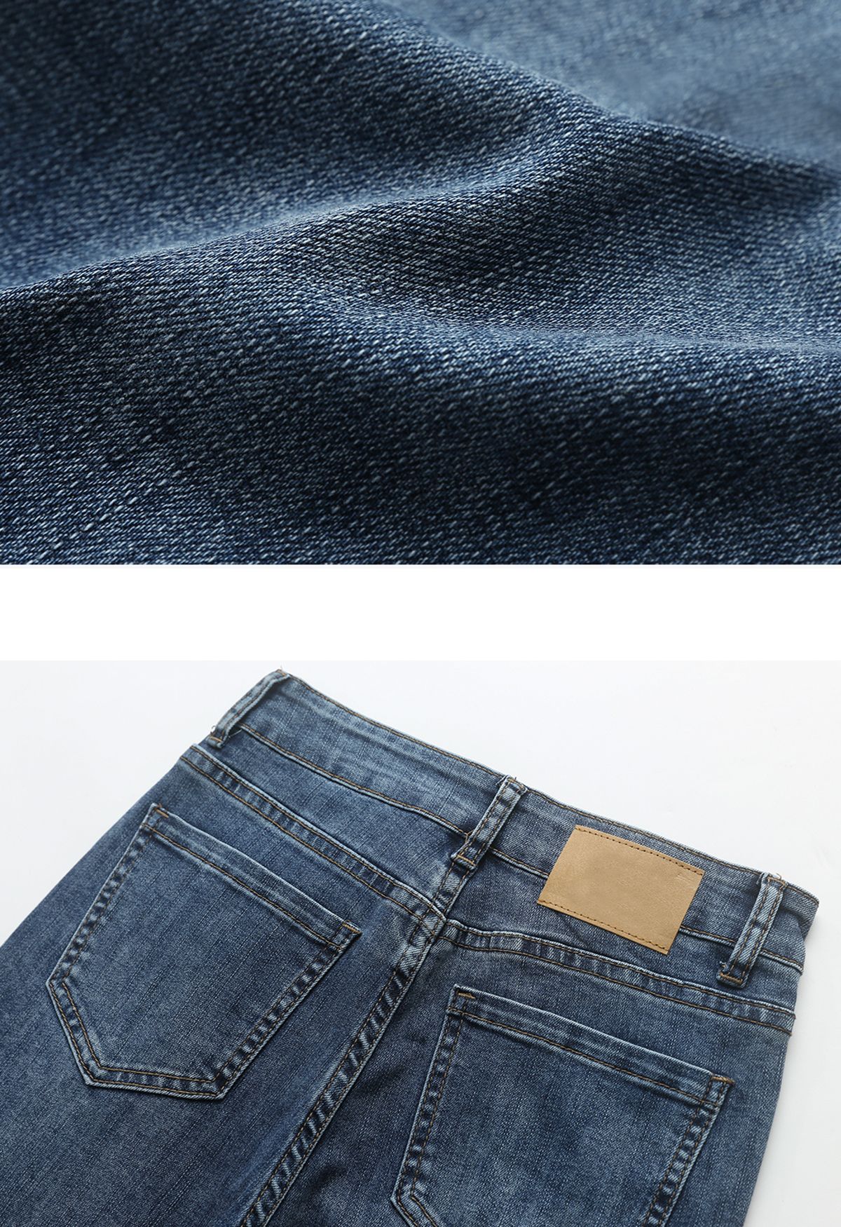 Bolsos frontais e traseiros Calça jeans macia com pernas retas