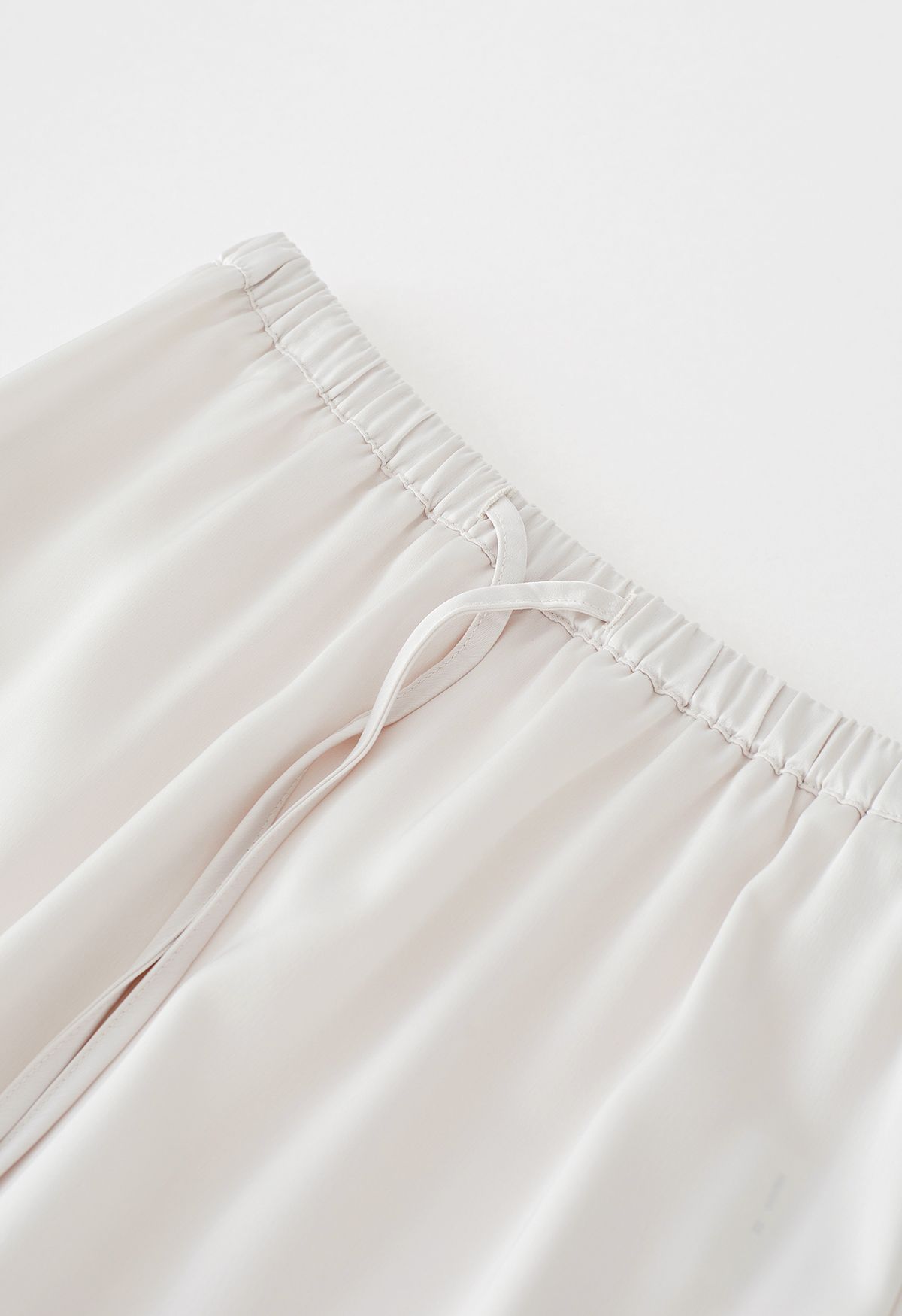 Elastic Drawstring Waist Satin Maxi Skirt in Ivory