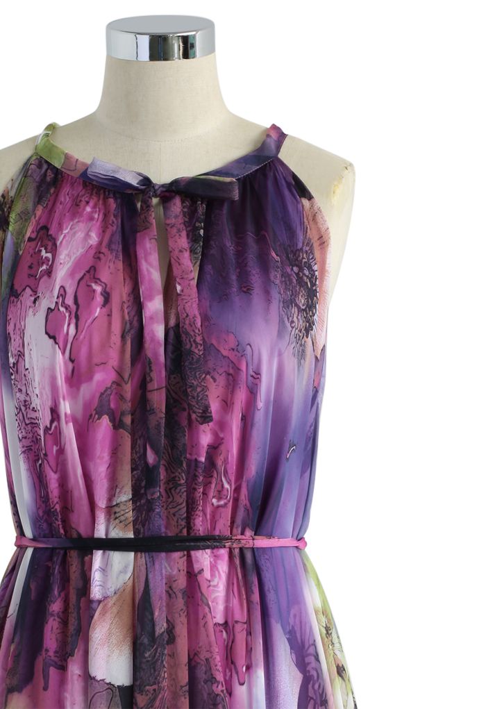 Vestido Misterioso Roxo Floral Maxi Slip Dress