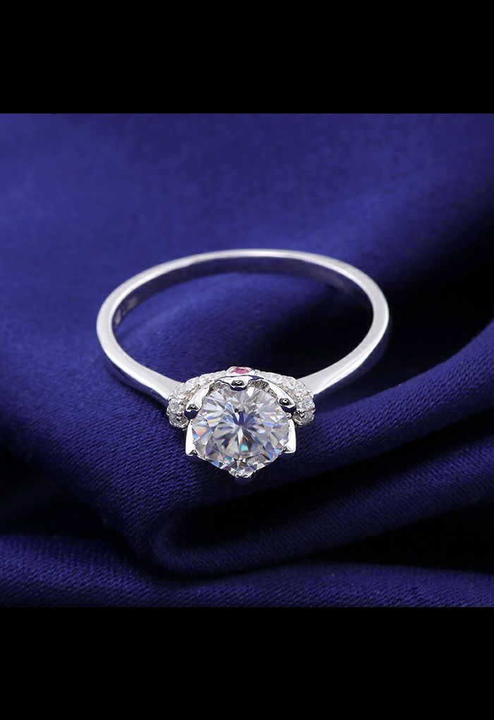 Anel de diamante Moissanite com decoração de joias rosa