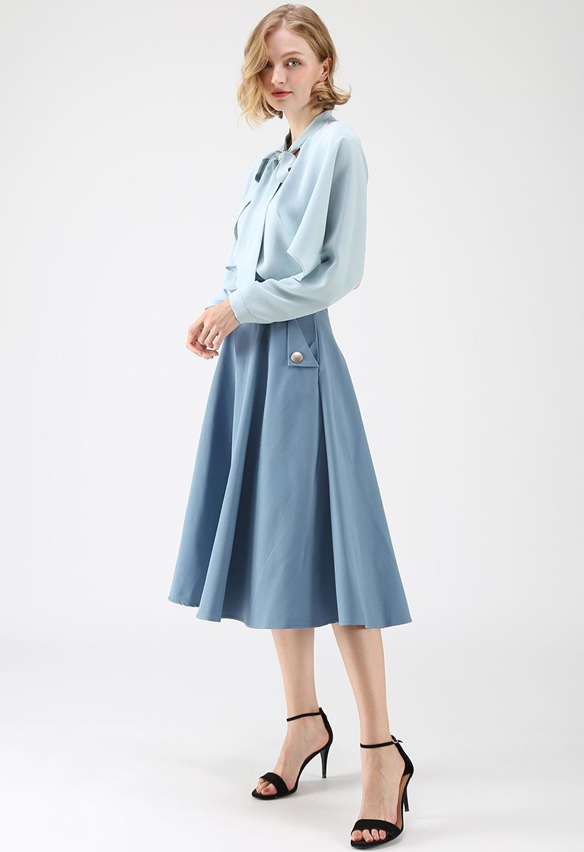 Crush on Casual Bowknot Cape Sleeves Top em azul
