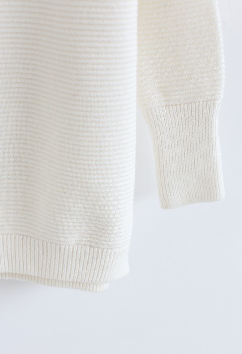 Suéter de gola alta com nervuras aconchegante em branco